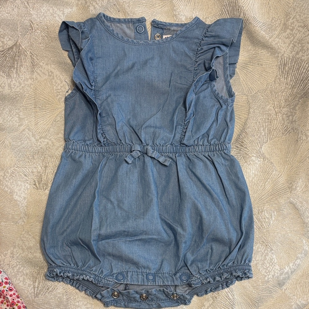 Janie and Jack Chambray Ruffle Romper in Light Blue